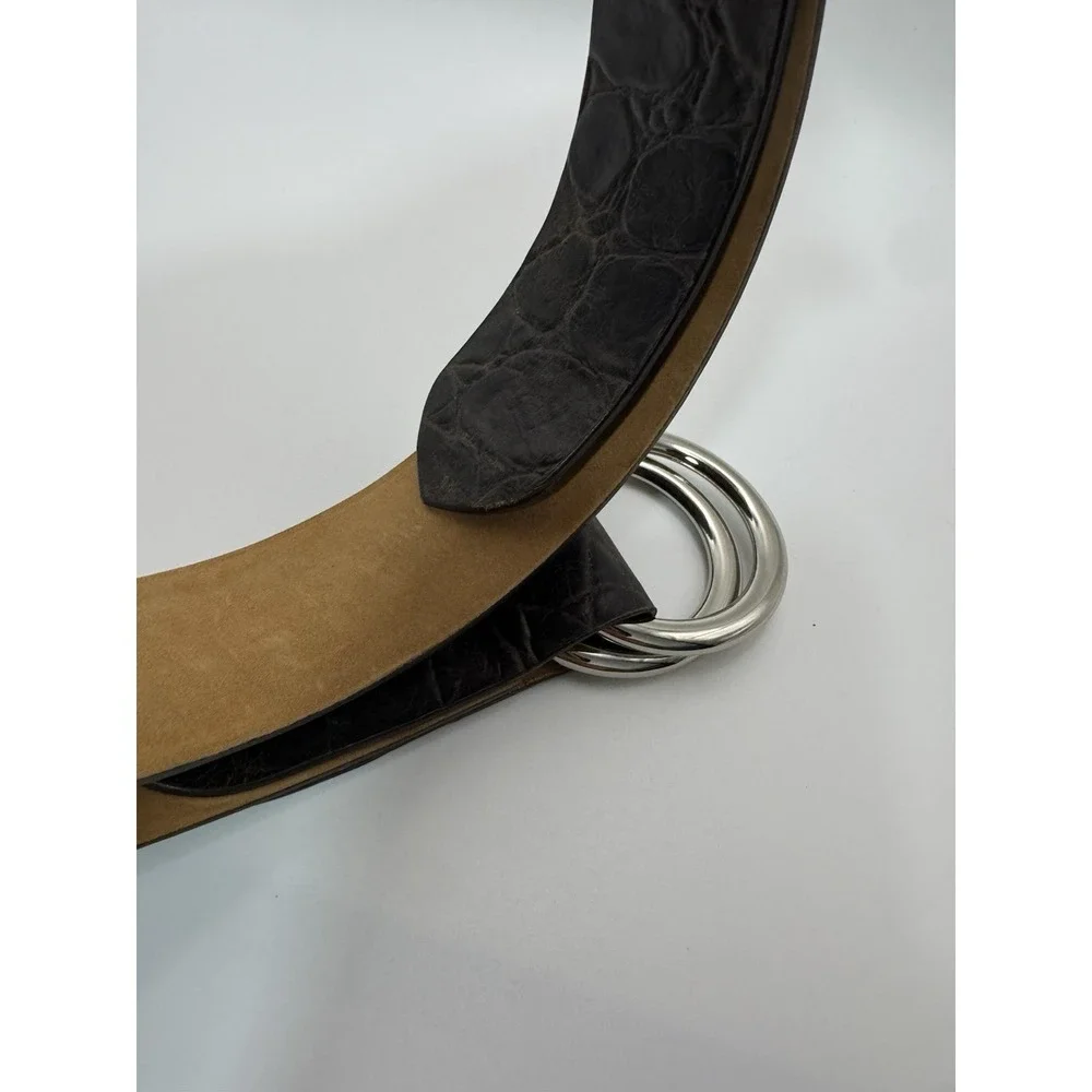 W Kleinberg‎ Brown Embossed Custom Leather Belt Belt Sz 34 NWOT Loop Buckle Lux